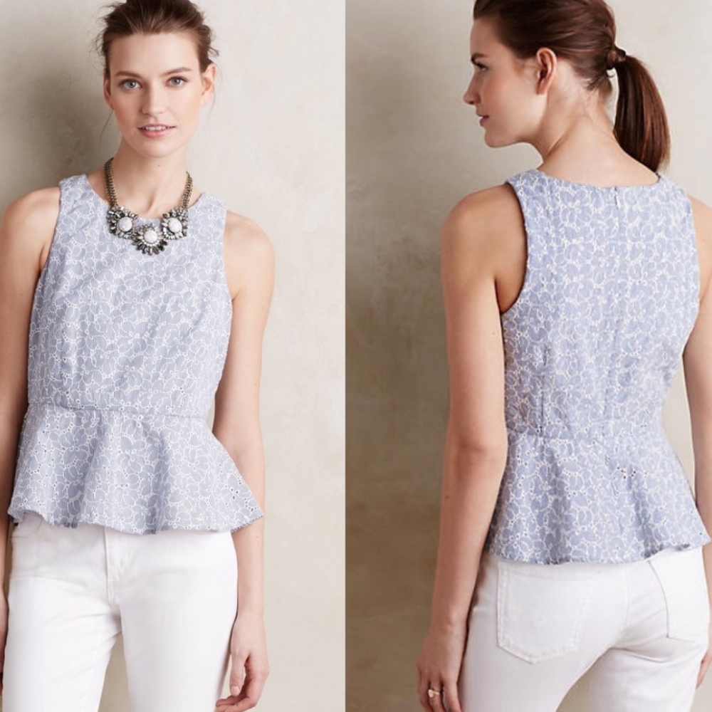 HD In Paris Eyelet Striped Peplum Top